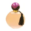The pink round perfume bottle is equipped with a purple-black double-color ball-shaped cap and black tassels for decoration Item Picture